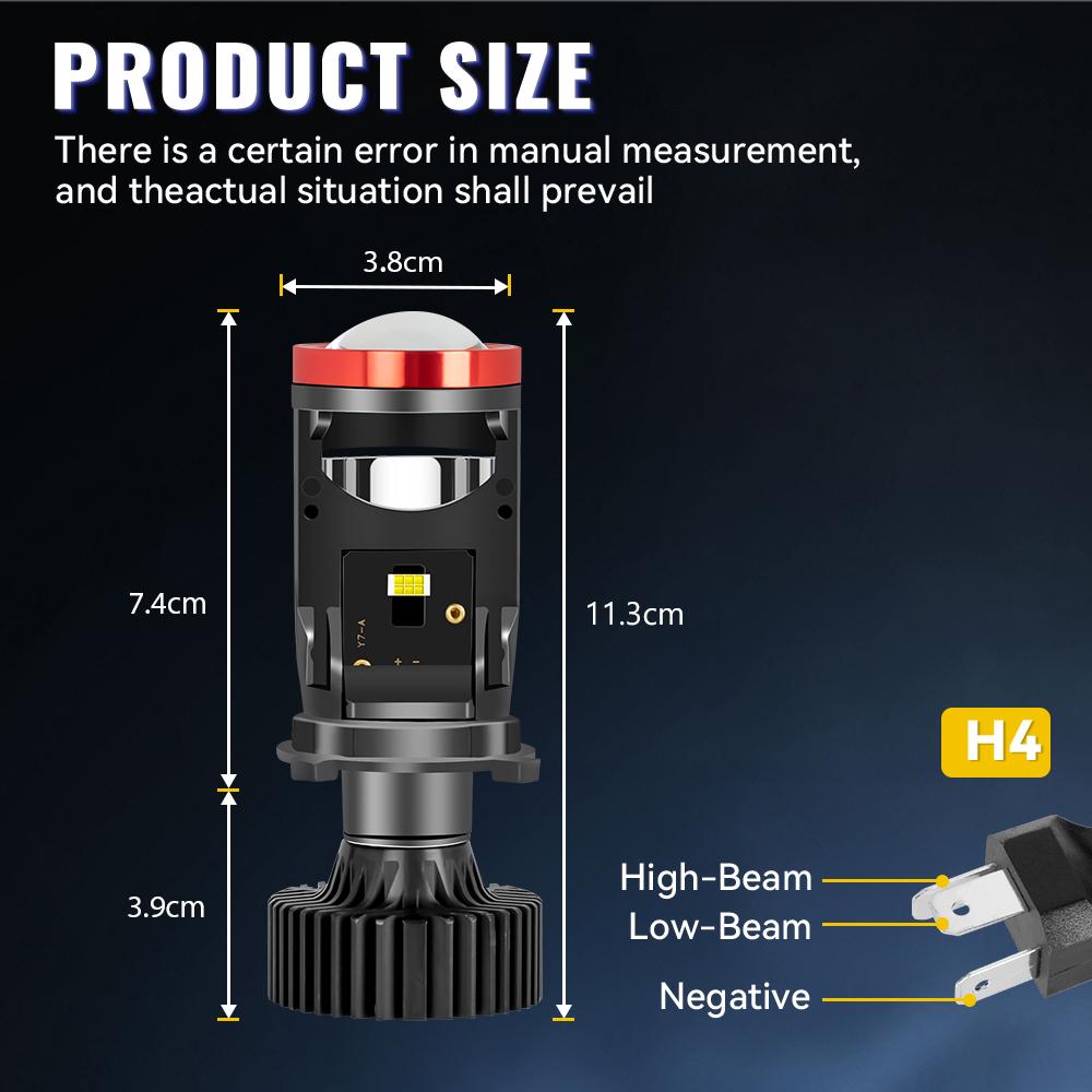 Y7 Bi LED H4 Car Headlight Bulbs Mini Projector Lens 20000LM 120W Canbus 6000K H4 LED Projector Light Spotlight Hi/Low