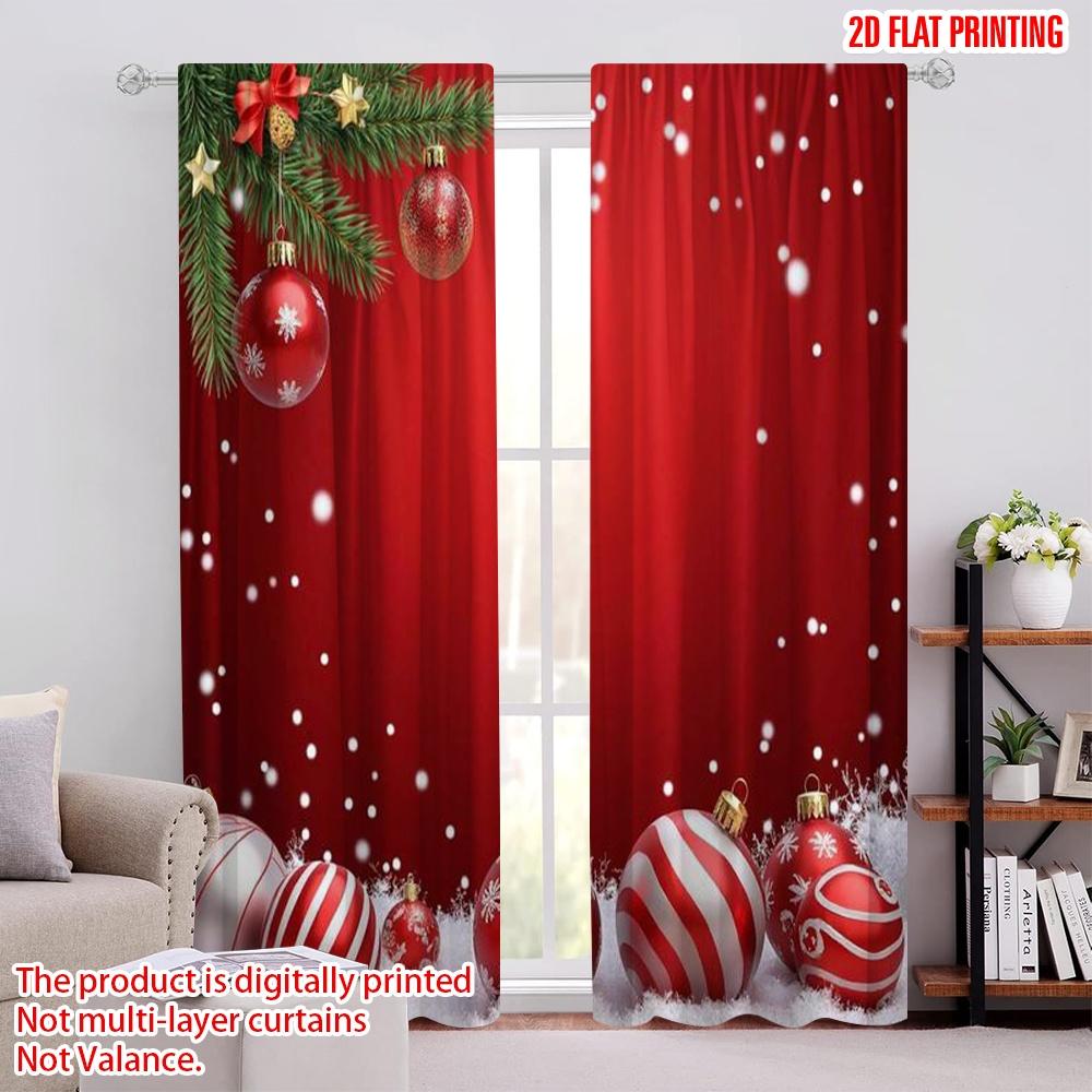

Set Of 2 Flat Printing Merry Christmas Window Curtains Red Present Polyester Without Electricity Party Decorations Curtain W100*H70(CM)-Rod Pocket&1PCS