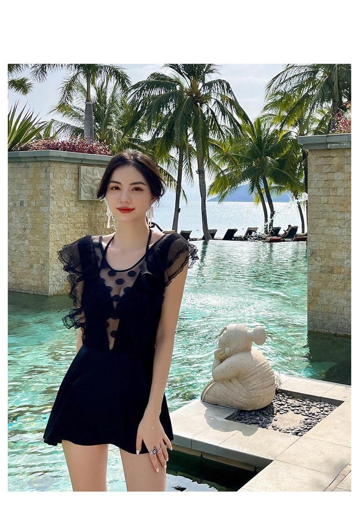 Women's 2025 Autumn/Winter Conservative Plus Size One-Piece Skirt-Style Swimsuit with Boxer Shorts