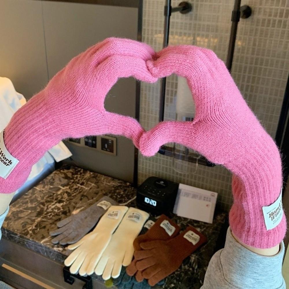 Warm Lining Full Finger Knitted Gloves One Size Faux Cashmere Gloves For Students