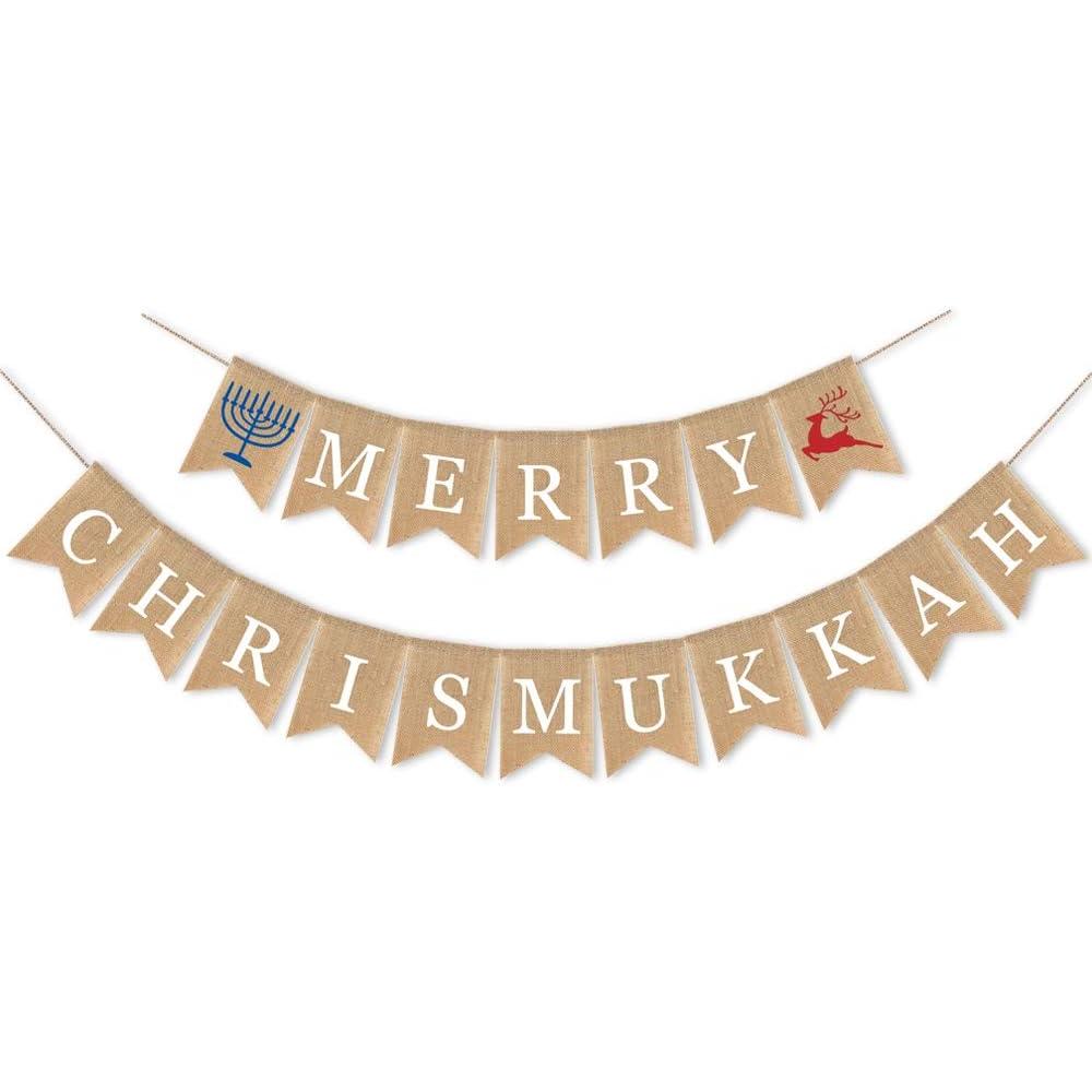 

Merry Chrismukkah Banner Christmas Hanukkah Party Garland Wall Hanging Decoration Burlap Bunting Je Holiday Keepsake Gift Single piece13x18cm