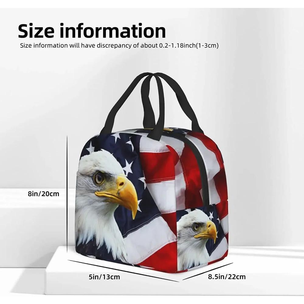 Bald Eagle Thermal Lunch Box Insulated Lunch Bags for Women Men American Flag Reusable Lunch Tote Bags for Work Picnic Travel