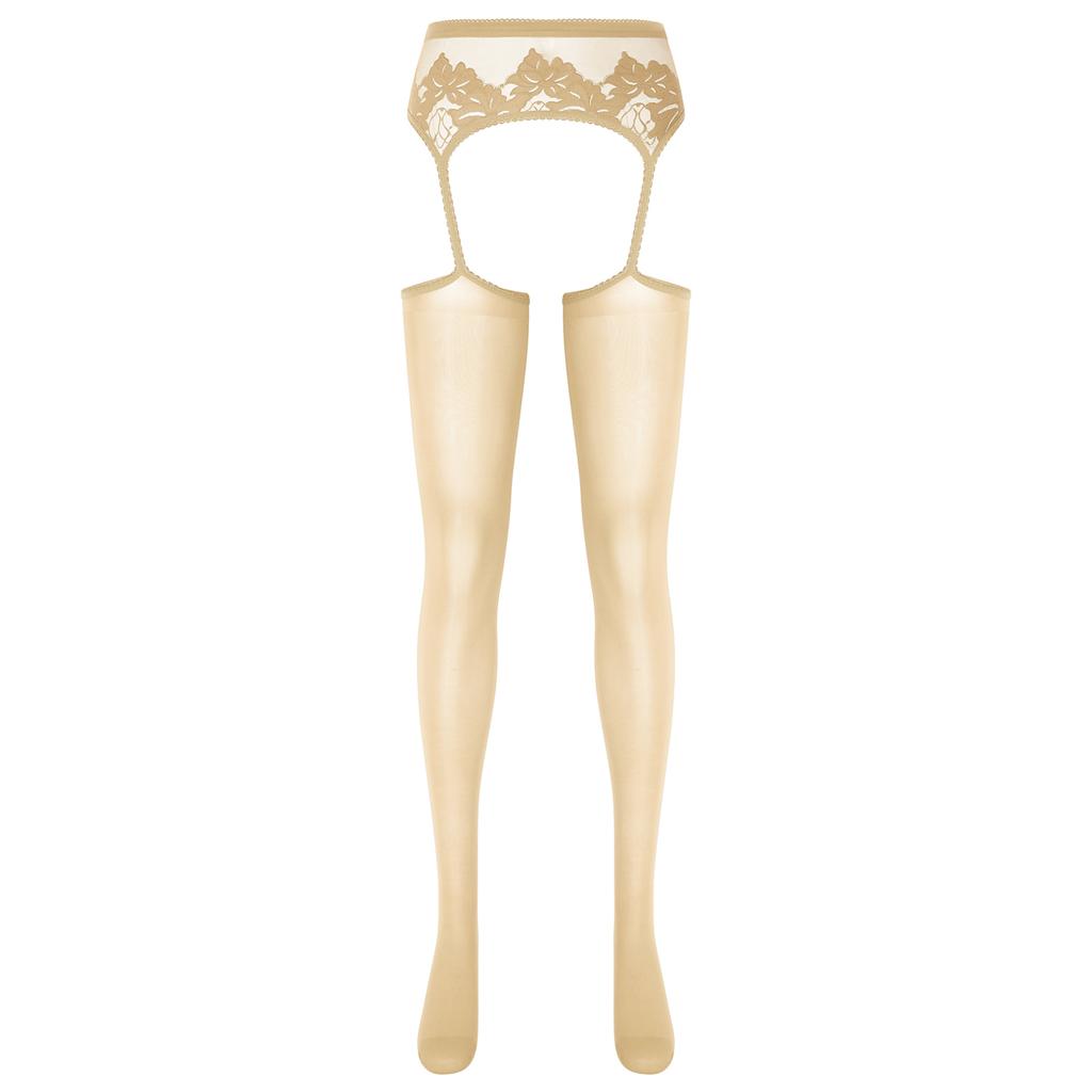 Womens Cutout Crotchless Pantyhose Floral Lace Patchwork Leggings One-Piece Garter Stockings