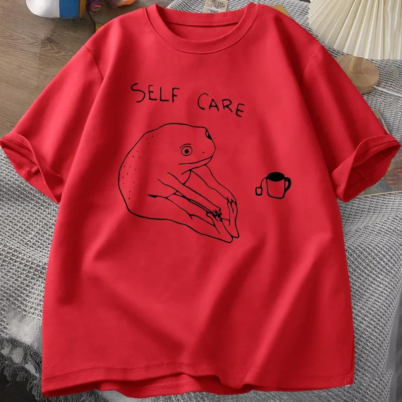 Vtipné tričko s žábou pro péči o sebe Retro Cottagecore Tričko s potiskem žáby Dámské Pánské Letní s kulatým výstřihem Krátký rukáv Tričko Streetwear Trička Unisex