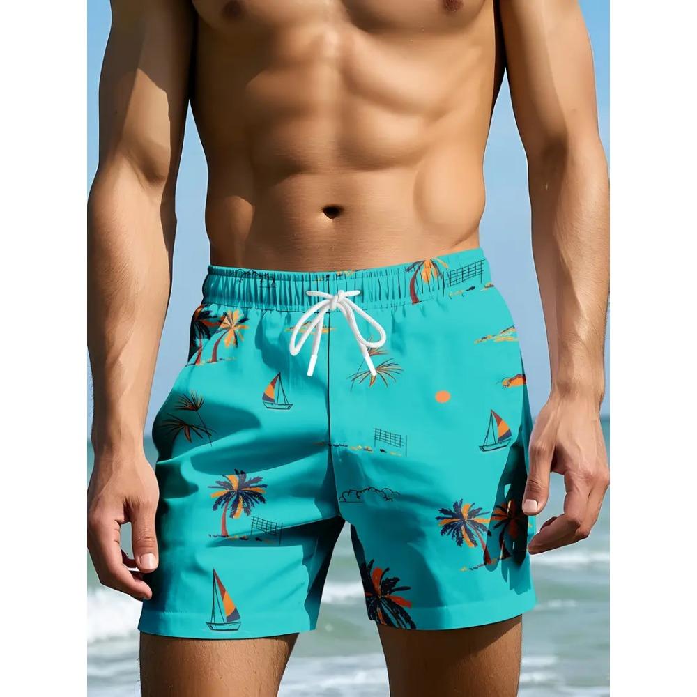 Trendige Strandshorts mit Palmenmuster für Herren Mode Sommer Urlaub 3D Gedruckte Kurze Hose Lässige Übergroße Badeshorts