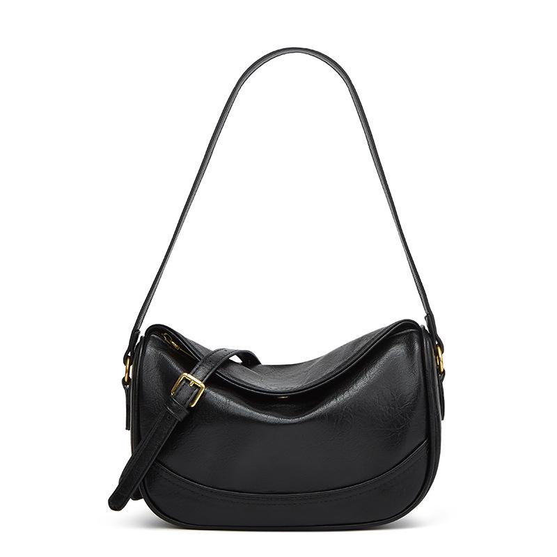 

Европейско-американская ретро женская сумка кроссбоди через плечо большой вместимости - 2025 нишевый дизайн сумка-пельмень чёрный