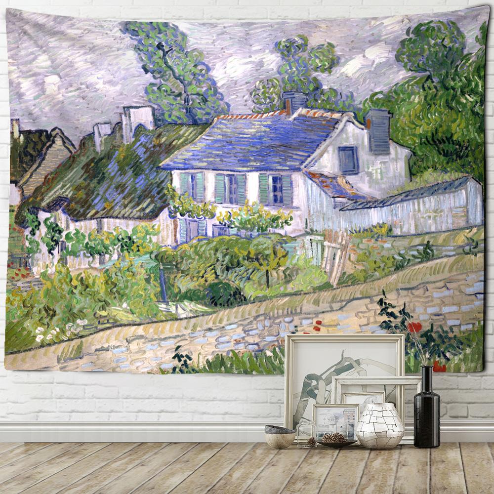 Oil Painting Farmland Tapestry Wall Hanging Hippie Psychedelic Witchcraft Van Gogh Abstract Art Home Decor