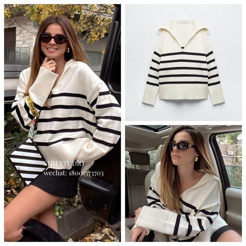 Lazy Autumn New Fashion Polo Collar Striped Pullover