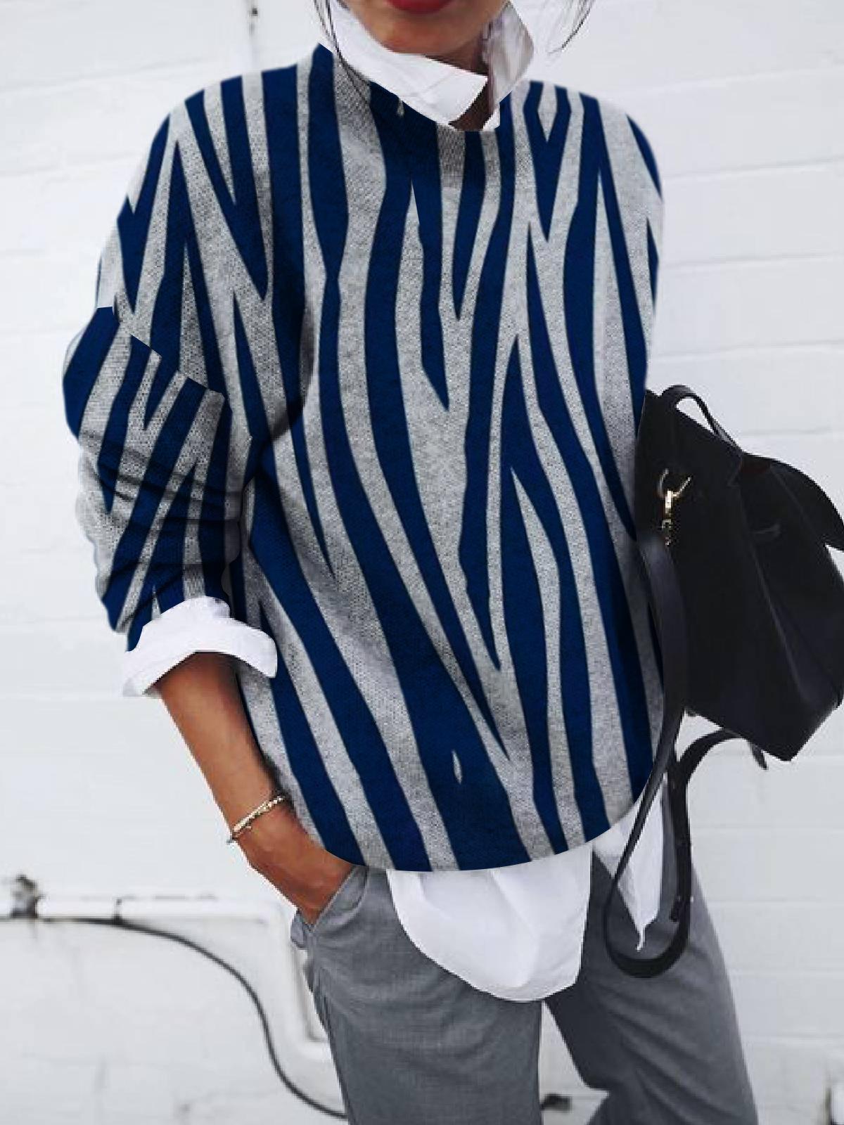 Women s Crew Neck Long Sleeve Sweatshirt Loose Fit Streetwear Geometric Print Pullover Top S