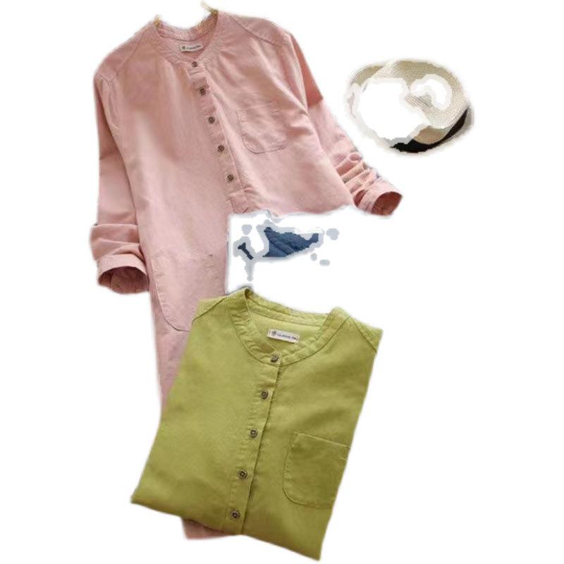 804# Cotton Linen Long Sleeve Shirt - Slimming, Plus Size, Casual Mid-Length Fashion Top for Spring and Autumn.