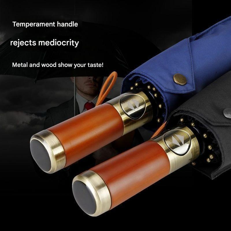High-end Solid Wood Short Handle Umbrella Fully Automatic Reinforced Windproof Rainproof Enlarge Business Advertising Umbrella