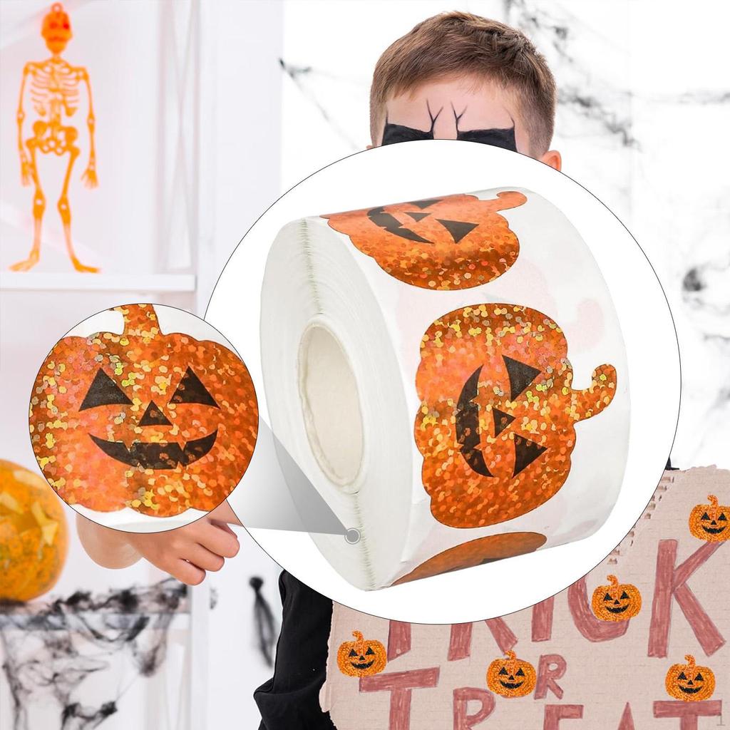 500 Pieces Halloween Pumpkin Stickers Decals Roll Sealing for Holiday Party Decorations