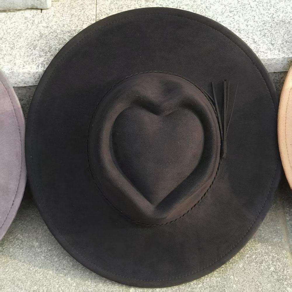 

custom Heart crown Suede Hat fedora suede woman 9.5cm wide brim women hat wholesale panama hat unisex chapeau sombrero hombre M 56-58CM