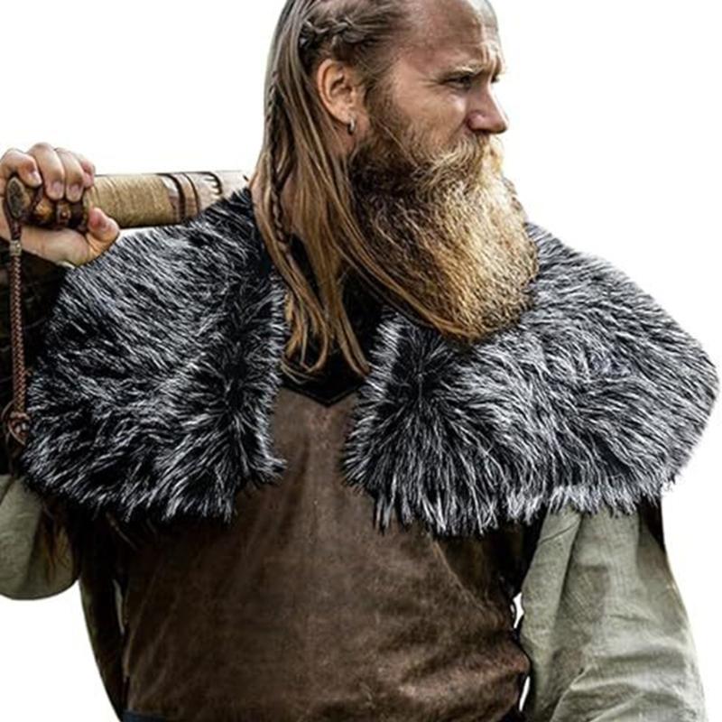 Vikinges Faux Furs Shawl Barbarian Collar,Medieval Knight Mantle Shoulder Wrap Warriour Cape Shawl Renaissances Costume