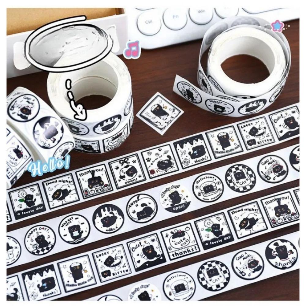 300Pcs/roll Kawaii Cartoon Black Cat Sticker Bubble Mailer Sealing Stickers Deco Labels Fun Cute Stationery DIY Decals for Kids