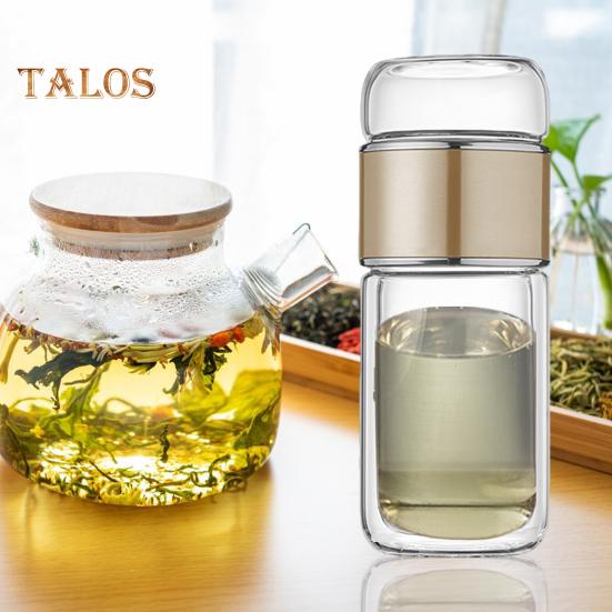 Tee-Ei-Flasche aus Glas, doppelschichtige Isolierung, tragbarer Reise-Teekocher mit Filter, 300 ml, auslaufsicherer Trinkbecher für Aktivitäten im Homeoffice und im Freien