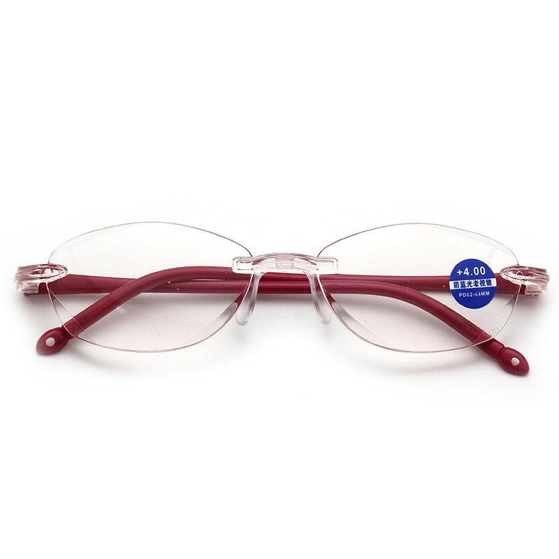 Fashion Reading Glasses Women Ultralight Frameless Presbyopic Eyeglasses Women's Grade Glasses +1.0 To +4.0 Anti-blue Eyewear
