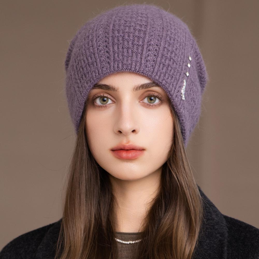New Style Winter Women Hat Decorate Beanie Hat Simple Design Rabbit Fur Blend Warm Winter Cap Y2K Female Outdoor Knitted Hat