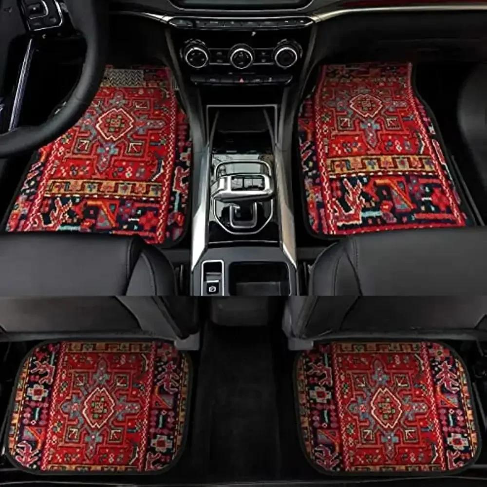 Retro 4Pcs Bohemian Car Floor Mats Heavy Duty Dirty Resistant Persian Carpet Anti-slip Car Floor Protector Rugs