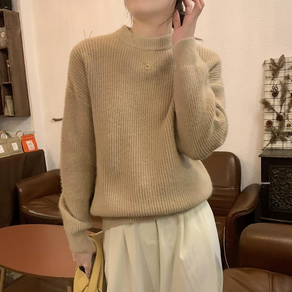 2026 Autumn/Winter Milk Almond Knit Top: Korean Style, Women's Versatile Soft & Cozy Pullover Sweater