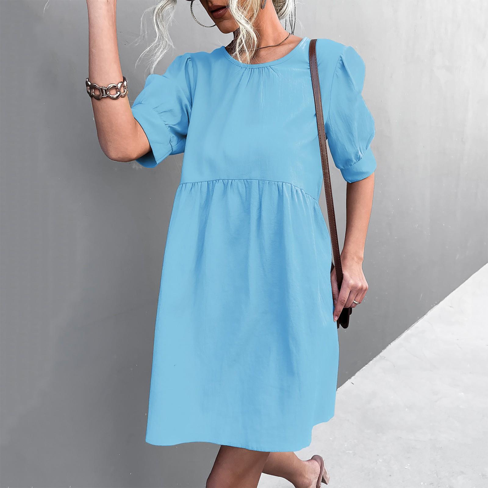 

Повседневные платья Женские летние с коротким рукавом Элегантные свободные платья Симпатичные распашные платья трапециевидной формы XL