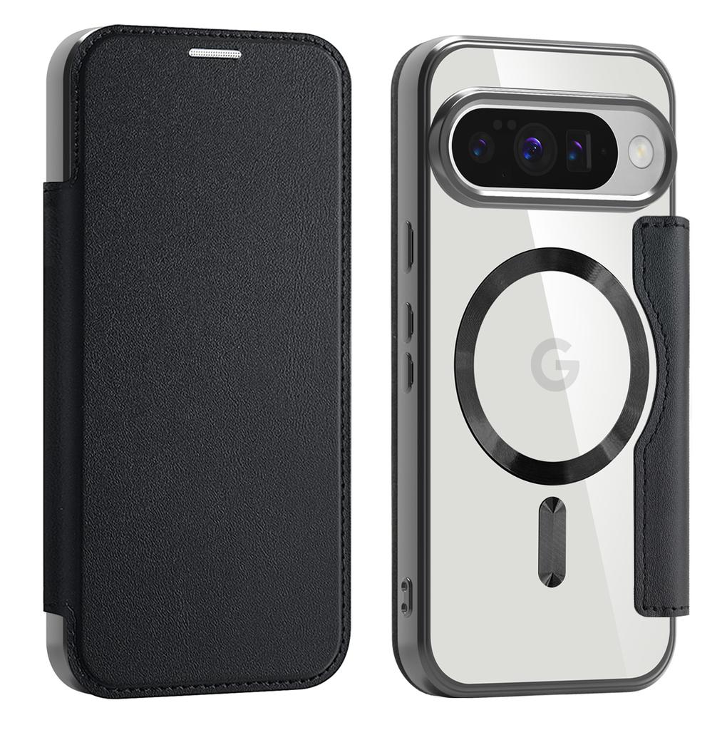Google Pixel 8 9 10 serisi için. Gold Shield Manyetik İş Deri Kılıf-MagSafe Uyumlu, RFID Engelleme Kart Yuvaları ve Lens Koruması ile