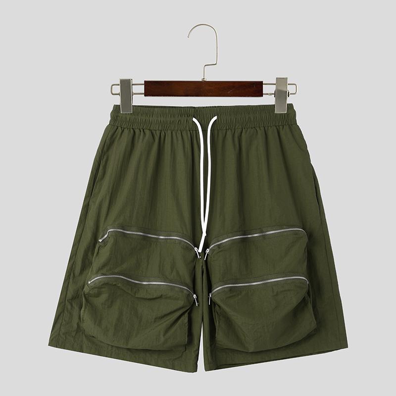 

INCERUN Мужские летние шорты карго с кулиской, эластичной талией и карманами, повседневные, свободные 4XL темно-зеленого
