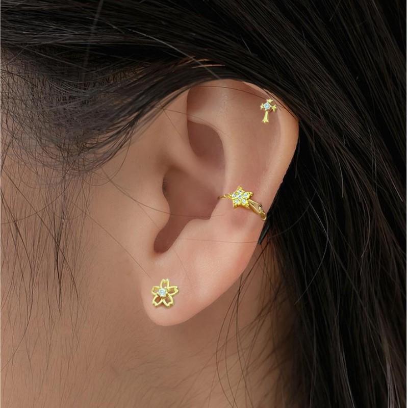 925 Sterling Silver Korean Inlaid Zircon Flower Fashion Stud Earrings for Women  Mini Jewelry Accessories