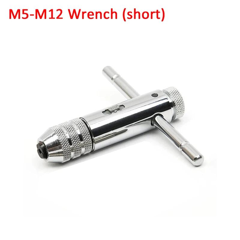 T-Handle Ratchet Tap Wrench M3-M8 M5-M12 Wrench 5Pcs Set Of M3-M8 Taps Adjustable Ratchet Hand Wrench Manual Tapping Accessories