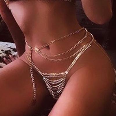 Stonefans Sexy Layer Strapcová zliatina Retiazka na telo pre ženy Krištáľové kamienkové spodné prádlo Tanga Nohavičky Súprava Telové šperky