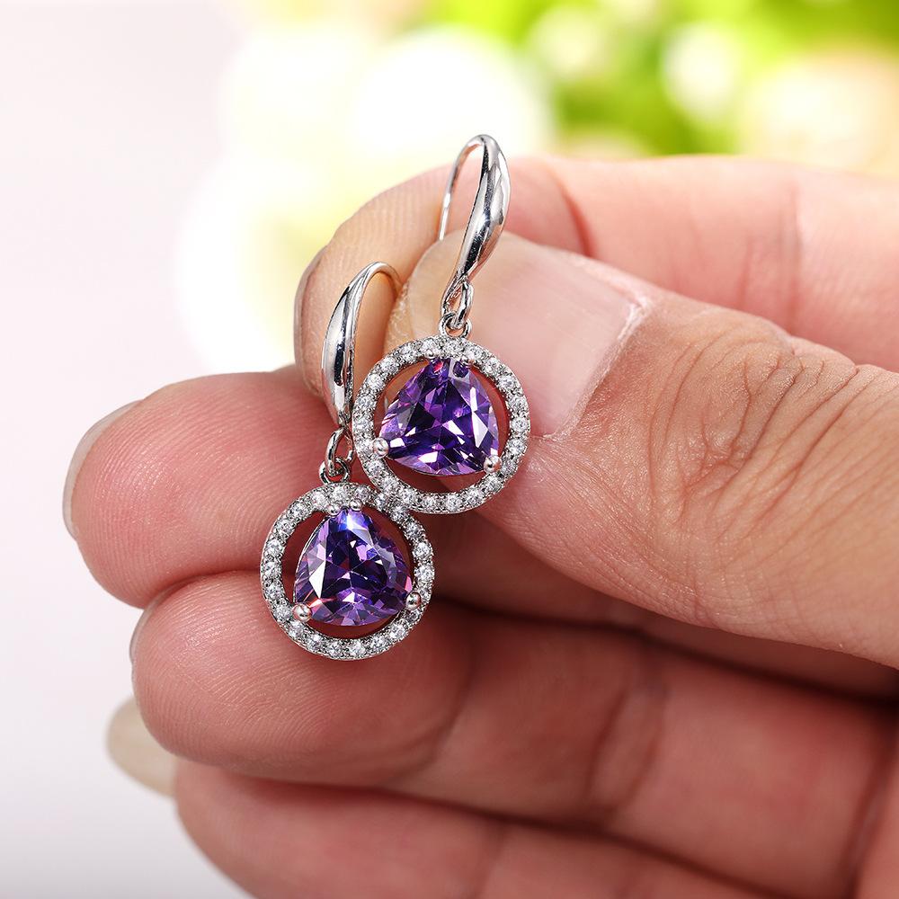 

Розкішні сережки-краплі у формі серця з фіолетовим кубічним цирконієм для жінок, вечірня вечірка, елегантні, класичні, зі срібною голкою фіолетовий