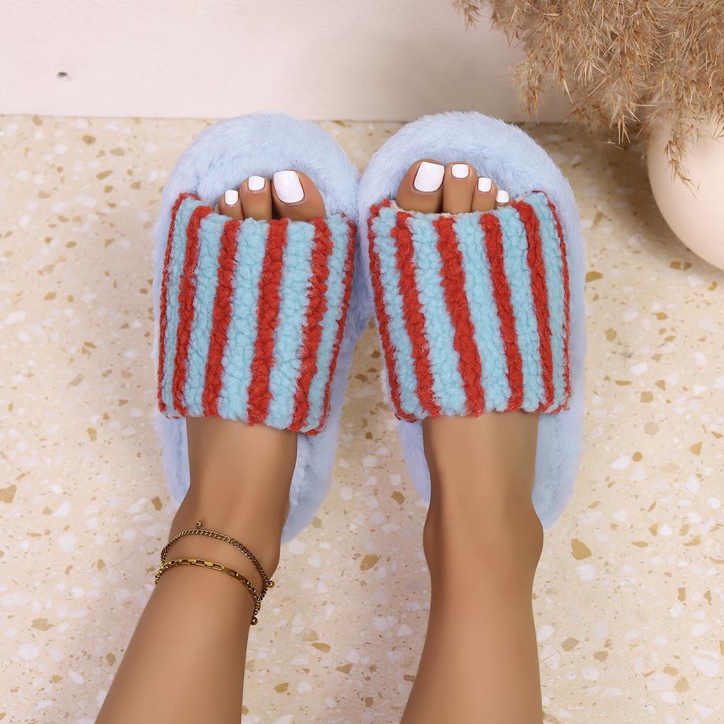 Sıcak Fiyonk Dekor Terlikler, Rahat Açık Burunlu Peluş Ayakkabılar, Rahat İç Mekan Ev Terlikleri