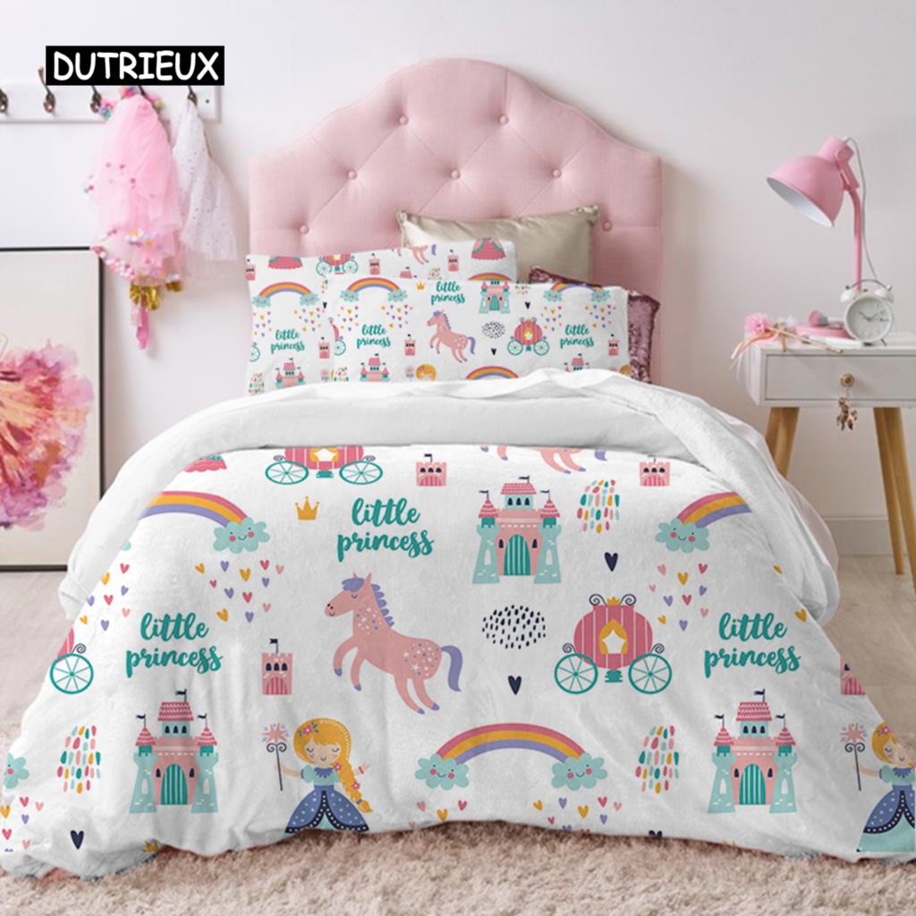 Lovely Cute Princess Kids Bedding Collection Microfiber Cartoon Unicorn Swan Ballet Girl Print Duvet Cover Girls Women Birthday Gift