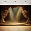 2D Golden Stage Curtain Photography Backdrop, Theatre Curtain with Spotlight & Glitter Background Cloth