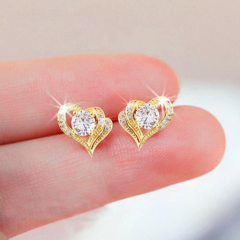 Orecchini A Goccia Con Doppio Cuore Per Donna - Placcato Oro 14k - Confezione Regalo