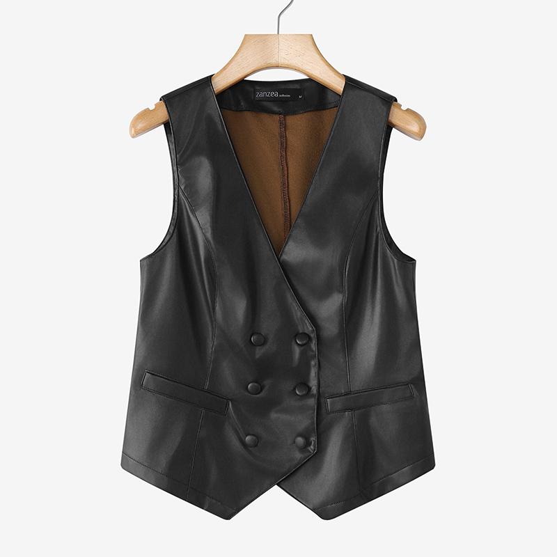 

ZANZEA Женский повседневный кардиган-жилет без рукавов с V-образным вырезом из искусственной ПУ кожи 4XL чёрный