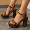 Fashion Women Shoes Fashion Leopard Super High Heel Sandals New Ankle Strap Platform Sandal Female Office Ladies Thick Heeled Sandalias