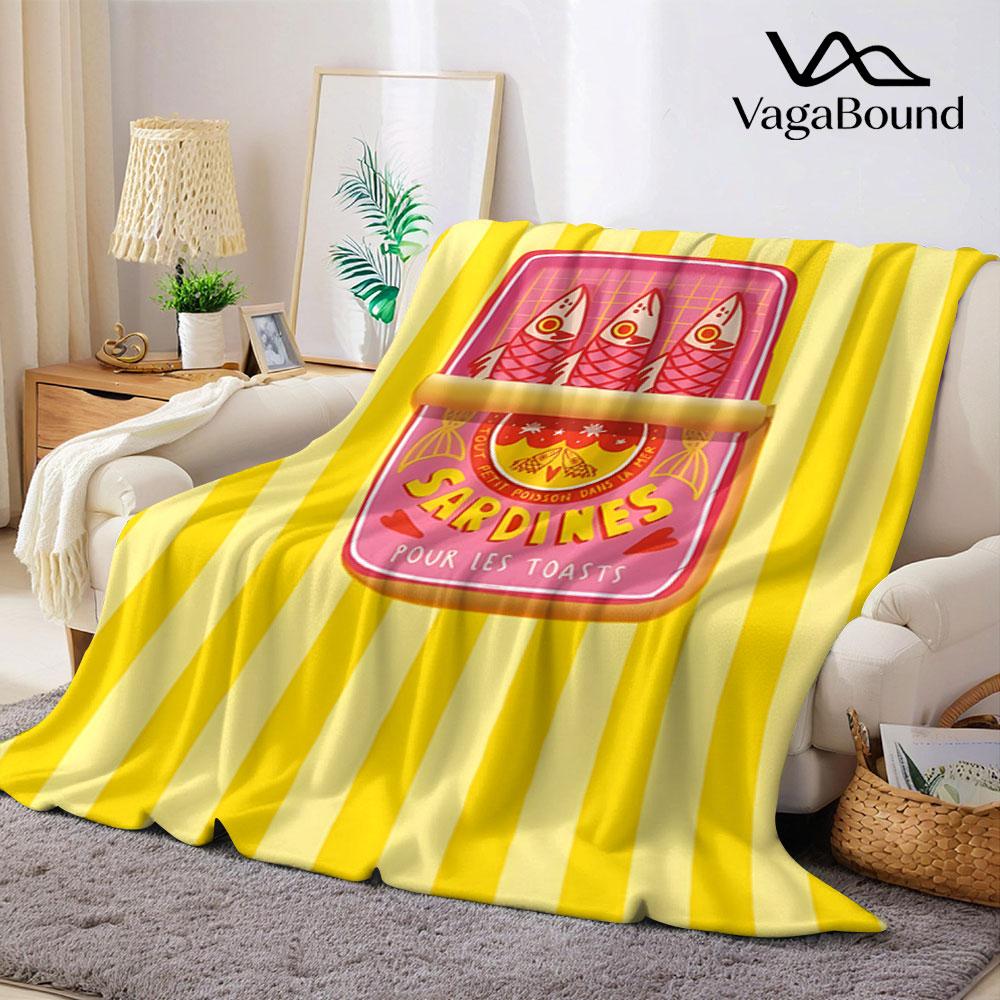 Retro Sardine Can Stripe Flannel Blanket Perfect for Sofa Office Bed Travel Sleep Read Relax Camping four season use