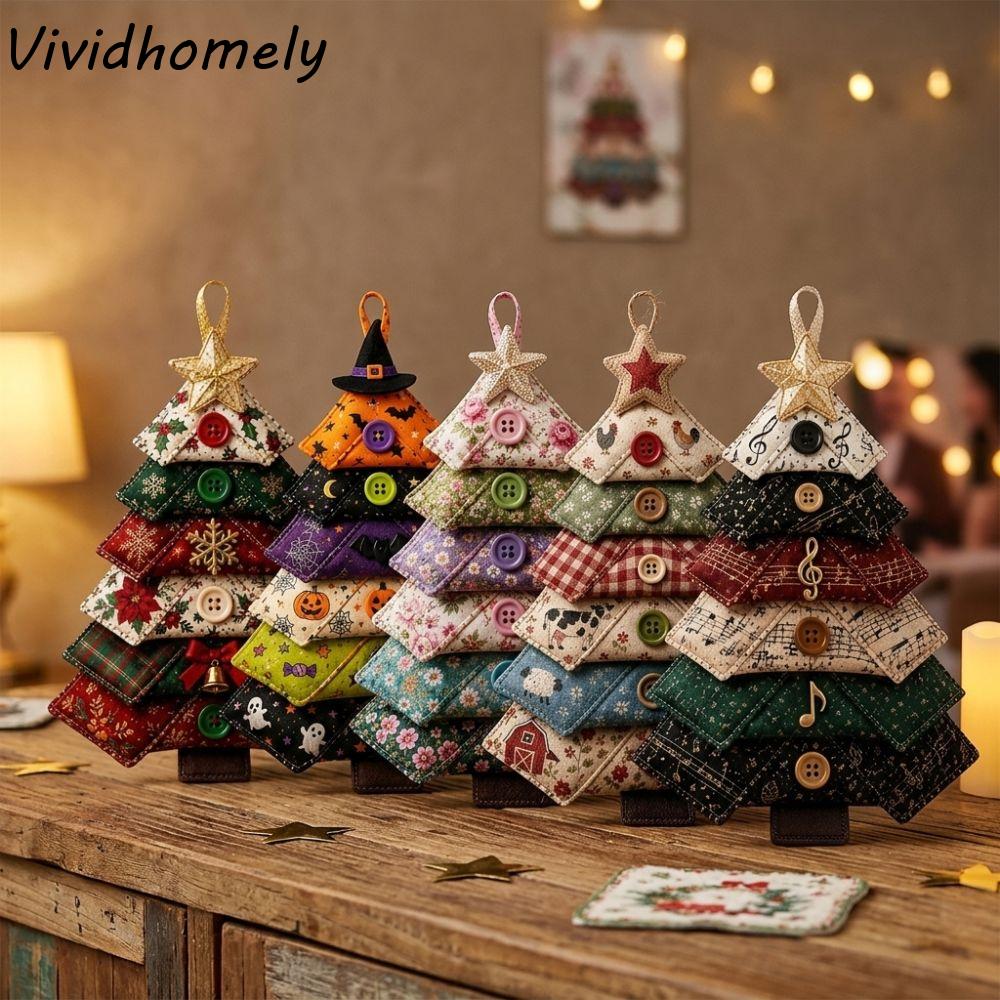 Handgemachtes DIY gestepptes Weihnachtsbaum-Set Vintage-Druck Baumschmuck zum Handnähen DIY-Nähset Florales Ozean-Musik Weicher Stoff
