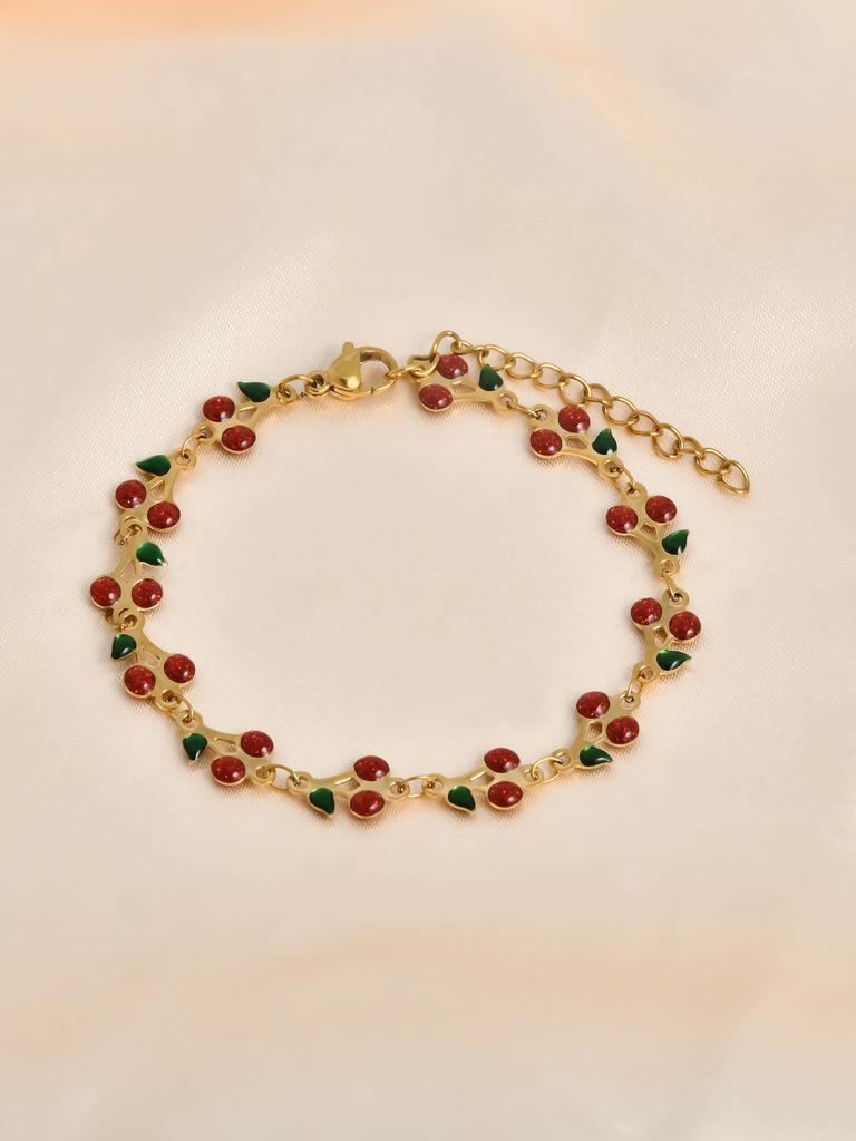 European and American stainless steel light luxury bracelet gradual change treasure cherry shape pink diamond jewelry