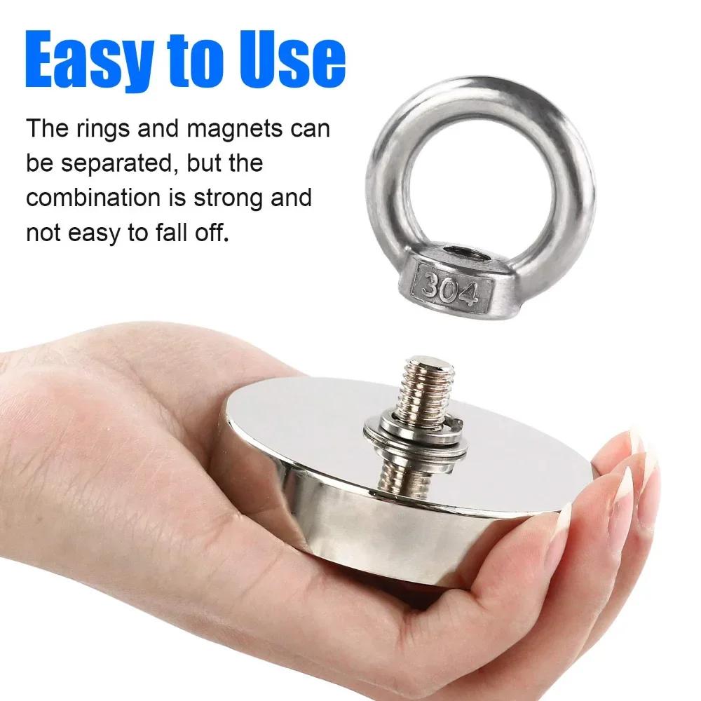 Super Strong Neodymium Fishing Magnets Salvage Magnetic Hook with Countersunk Hole Eyebolt Diameter 42mm 60KG Pulling Force