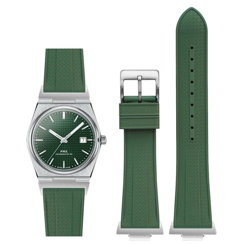 

Фторкаучуковий ремінець для Tissot PRX Powermatic 40 мм, пряжка з нержавіючої сталі, чоловічий, FKM, спортивний, водонепроникний, з системою швидкого заміни, 12 мм 12mm зелений