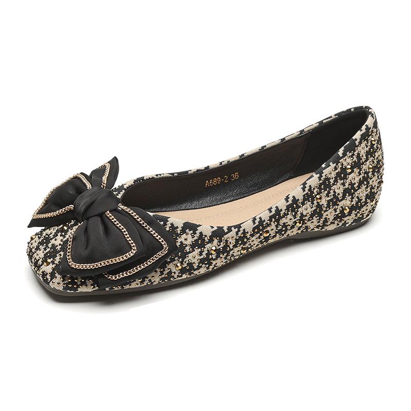 

Женские мокасины-балетки в гусиную лапку с бантом 40 чёрный