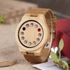 BOBO BIRD Herren Bambusuhr, Schwarzes Lederarmband, 12-Loch Timer-Design, Sportlich-Legere Uhr, Braunes Katzenauge, Klassisch