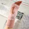 1 Pair Winter Ladies Gloves Half-finger Thick Plush Knitted Stretchy Touchscreen Wrist Protection Keep Warm Office Typing Student Writing Gloves