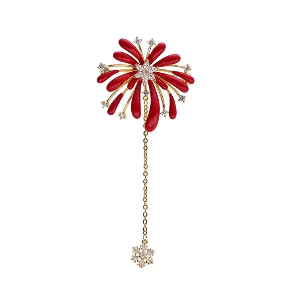 Red/Blue Sparkling Flower Tassel Brooches Beautiful Rhinestone Lapel Pins  Versatile Use красный