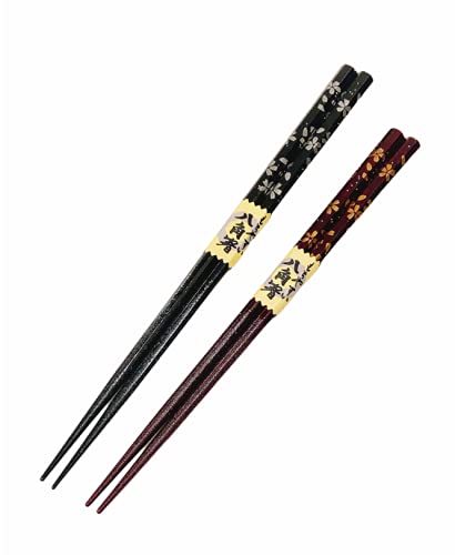 Couple Octagonal Dishwasher Designed with Paulownia Box and Thank Starting Pair Set Chopsticks, Sakura, Black, Red, Safe, Wrapping, Parents, Dad, Mom,