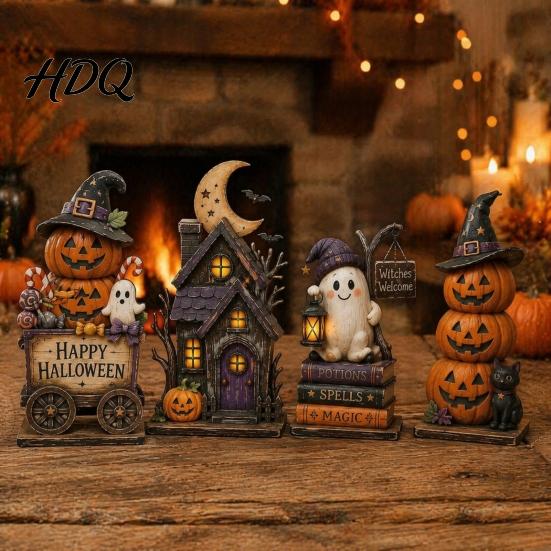 Vintage Haunted House Tiered Tray Decor Farmhouse Halloween Wooden Tabletop Decorations Table Topper Signs Spooky Retro Holiday Signs Pumpkin Ghost