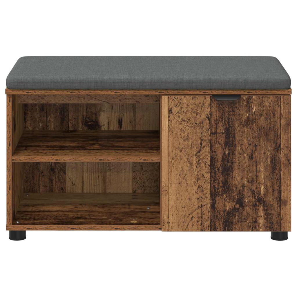 Hallway Bench with Cushion Shelf and Door Reclaimed Wood Look 80 x 38 x 46 cm