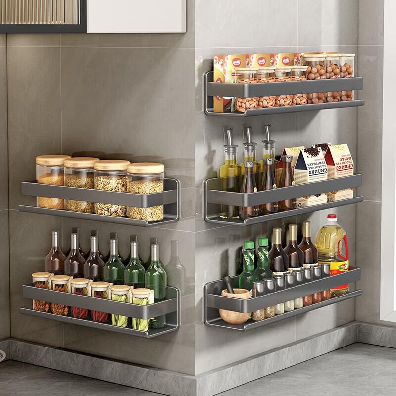 YWEEL Gunmetal Gray Kitchen Storage Rack, No Drilling Required, Wall-Mounted Spice Organizer Shelf, Single Layer 50cm